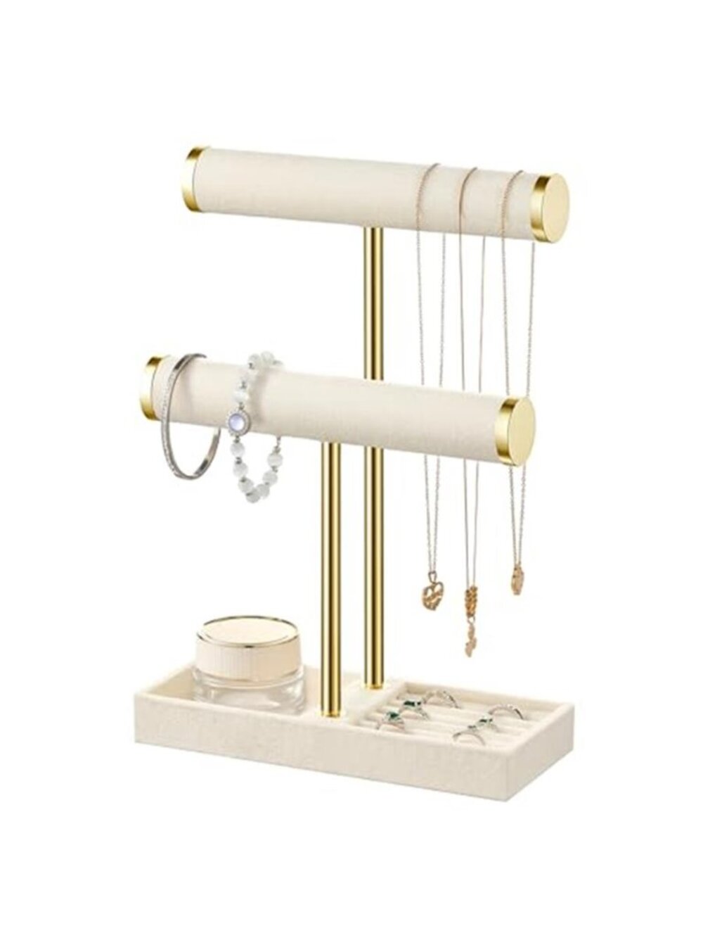 2Tier Bracelet Holder Display, Necklace Holder Organizer,Beige | Velvet Necklace